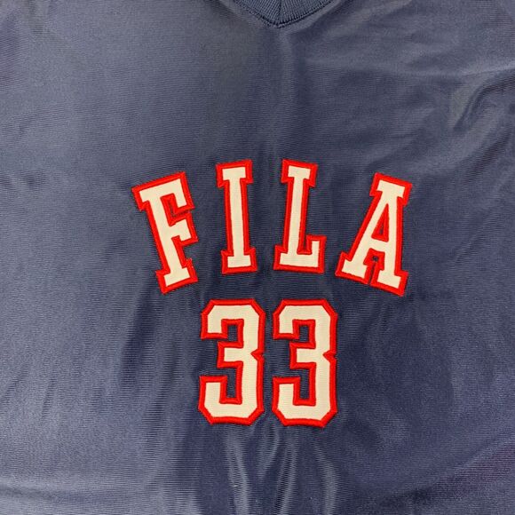 Vintage Fila Jersey Mens L Large Navy Red Patched Spell Out Logo Basketball - Picture 3 of 10